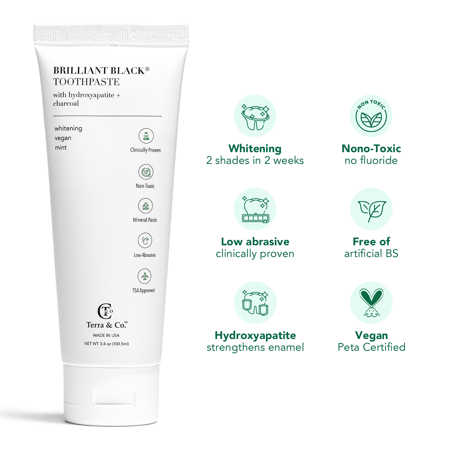 Brilliant Black® Charcoal Whitening Toothpaste with Micro-Hydroxyapatite (Fluoride-Free, Enamel Strength & Sensitive Teeth Relief)